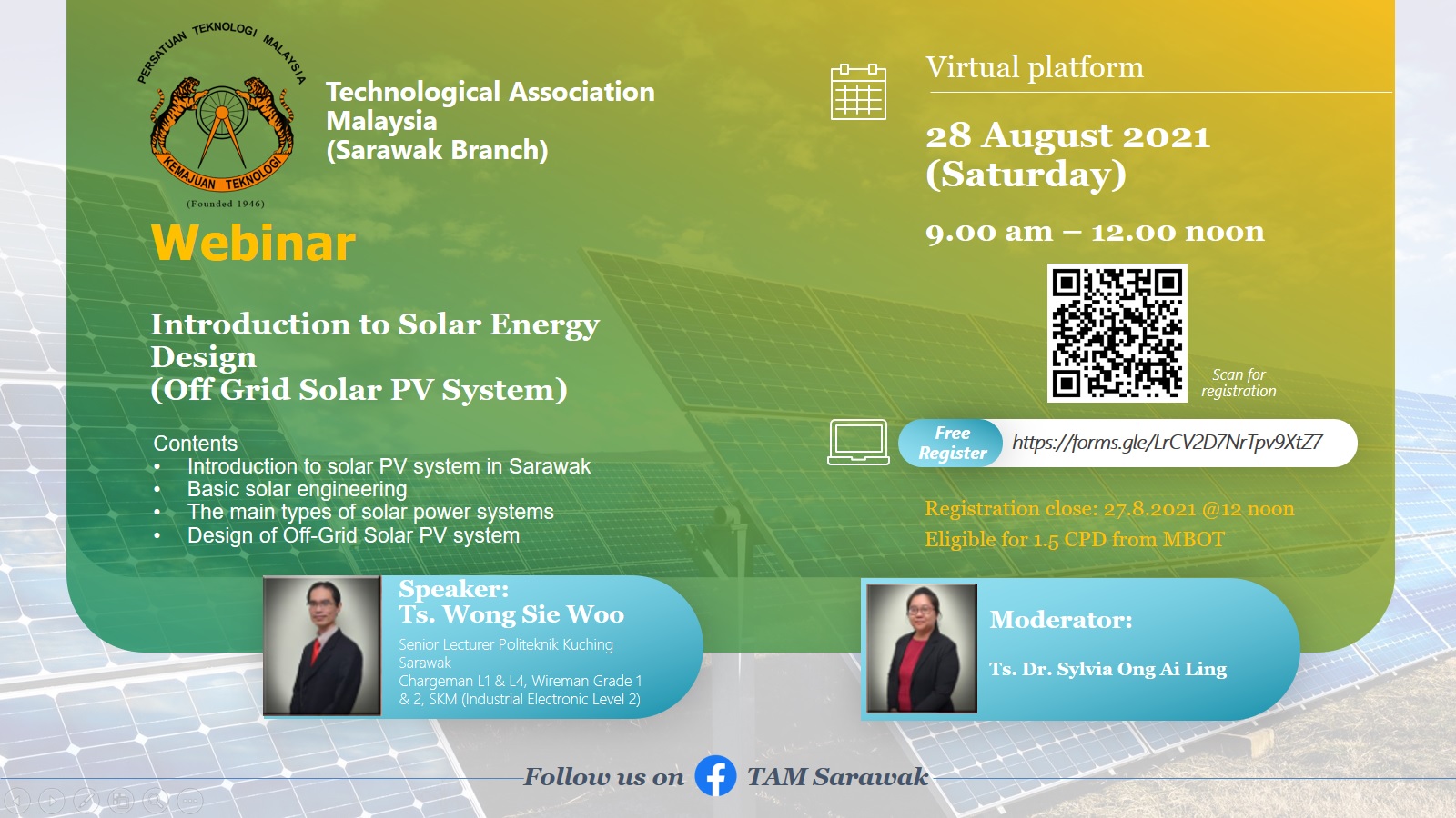 TAM Sarawak Webinar Series on “Introduction to Solar Energy Design (Off ...